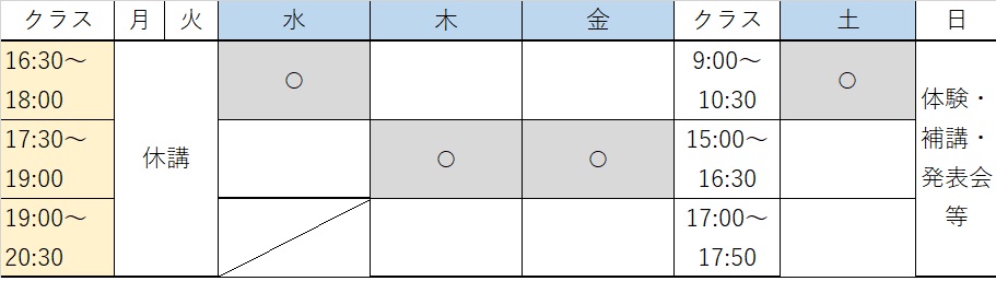 2026年度　Crefus（小3以降）時間割