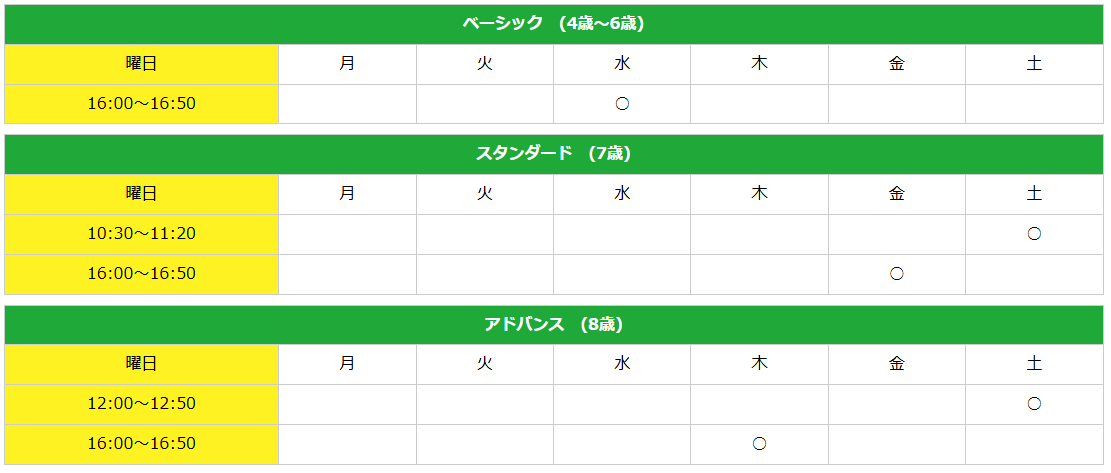 下関校　2025年度時間割Kicks