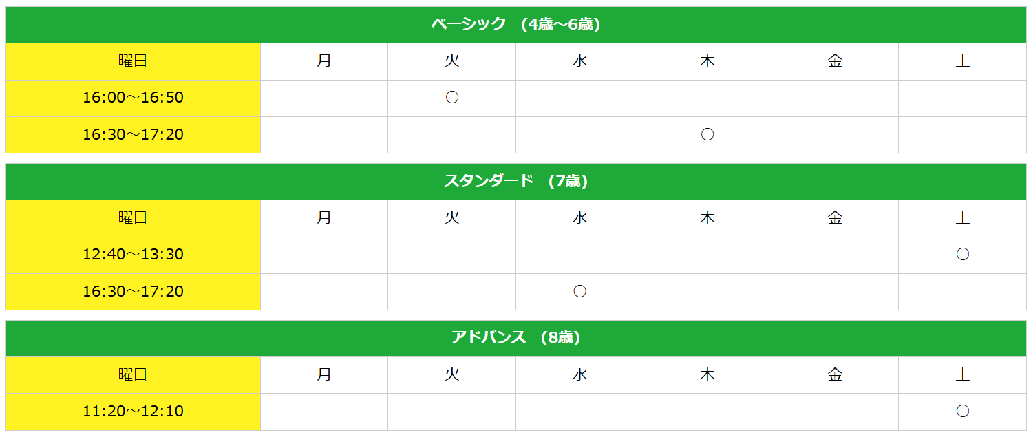 大分サンリブ明野校　2025年度時間割Kicks